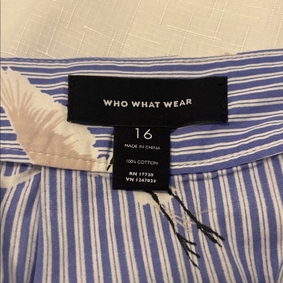 Who What Wear blue & white striped pleated midnskirt SZ 16 A-line w/crane bird - Picture 2 of 11